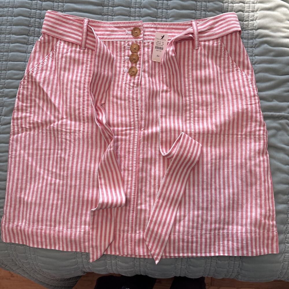 Talbots Petite 4P Red Pink White Stripes Lined NWT Linen & Cotton EUC Light Soft